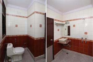 - deux photos d'une salle de bains avec toilettes et lavabo dans l'établissement OYO Hotel Silver Shine Near Gurudwara Shri Bangla Sahib, à New Delhi