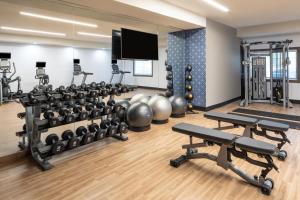 a gym with exercise equipment and a flat screen tv at Four Points by Sheraton Chicago Schaumburg in Schaumburg
