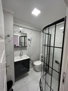 エドレミトにあるVesta Butik Otelの白いバスルーム(トイレ、シンク付)