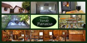 een collage van foto's van een huis en een restaurant bij Pousada Verde Paraíso in Nova Petrópolis