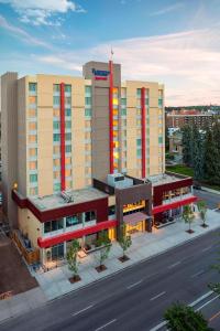 an aerial view of a hotel building with a street at Fairfield Inn & Suites by Marriott Calgary Downtown in Calgary