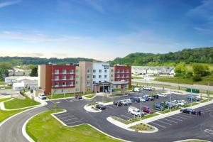 an aerial view of a parking lot in a town at Fairfield Inn & Suites by Marriott Decorah in Decorah