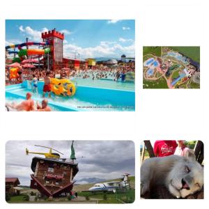 a collage of four pictures of a water park at CHATA ŠEFEC holiday resort Východná in Východná