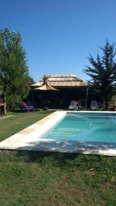 a swimming pool in a yard with a building at Departamentos Merceditas in San Rafael