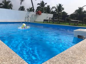 a pool with a ball in a raft in the water at The Plazinn by Legends Hotels in Candolim