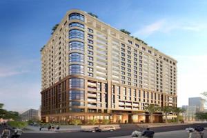 a rendering of a large building with people in front of it at De Lux Central Studio next Hyatt ,Opera House ,Benthanh ,Pool,Gym in Ho Chi Minh City