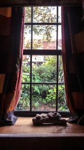 d'une fenêtre avec un rebord en bois recouvert de roche. dans l'établissement The Bristol Coach House in the heart of Bishopston, à Bristol