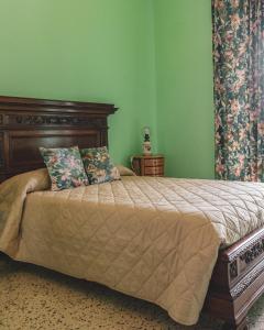 1 dormitorio con 1 cama grande y paredes verdes en L'archetto, en Roccamonfina