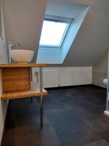 a bathroom with a sink and a skylight at St Germain in Saint-Germain-du-Corbéis
