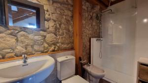 ein Badezimmer mit Waschbecken, Toilette und Dusche in der Unterkunft Casa Vacacional Los Gemelos in San Roque del Acebal + 44 Fotos
