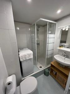 a bathroom with a shower and a toilet and a sink at Joli appartement d'artiste 44m2 in Nice