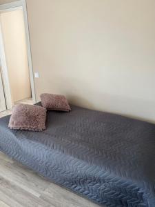 a bed in a room with two pillows on it at ESSE Apartament in Gulbene +14 photos