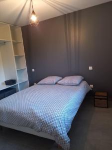 - une chambre avec un lit et 2 oreillers dans l'établissement Appartement en aveyron, à Aubin