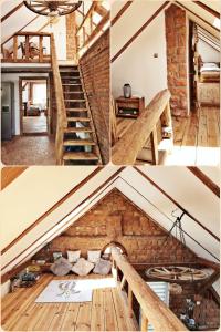 a collage of four pictures of a attic at SARNOGRÓD - Agroturystyka z alpakami in Babięta