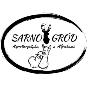 ein schwarz-weißes Logo für ein Restaurant mit zwei Tieren in der Unterkunft SARNOGRÓD - Agroturystyka z alpakami in Babięta