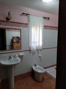 a bathroom with a sink and a toilet and a mirror at Matalascañas in Matalascañas