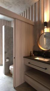 La salle de bains est pourvue d'un lavabo et d'un miroir. dans l'établissement Casa Santos, à Todos Santos
