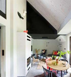 a living room with a table and a couch at Apartament Czerwona Łasica in Jaworki