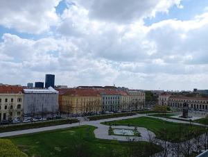 a view of a city with buildings and a park at Apartman Benedikta in Zagreb