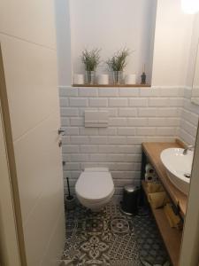 łazienka z toaletą i umywalką w obiekcie Apartman Benedikta w Zagrzebiu