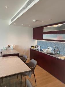 a kitchen with a sink and a counter top at Luxury flat Vauxhall in London
