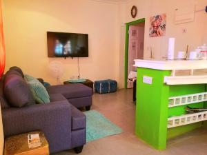 Comfort Suites - Special في Choiseul: غرفة معيشة مع أريكة وتلفزيون
