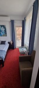 1 dormitorio con cama, sofá y ventana en RIA Room - Apartemente 9, en Băile Felix