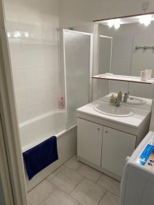 ein Bad mit einer Badewanne, einem Waschbecken und einer Dusche in der Unterkunft Appartement Avenue de Champagne in Épernay