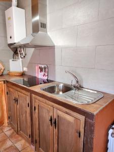 cocina con fregadero y encimera en Apartamentos El Mirador en Candeleda