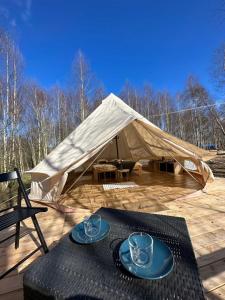Brzozowisko Tuchomko - Glamping的庭院或其他户外区域