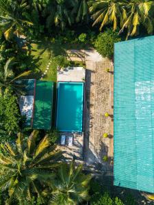 an overhead view of a swimming pool with palm trees at Abundia Unawatuna in Unawatuna