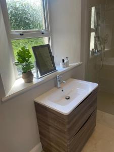 baño con lavabo y ventana en The Garden House, Necarne, Irvinestown en Irvinestown