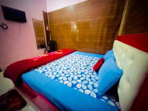 a bedroom with a bed with blue and red at OYO Mayur Guest House in Jīnd