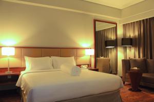 名古屋的住宿－巴洛伊巴淡I號酒店，配有一张大床和镜子的酒店客房