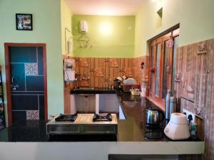 a kitchen with a stove and a counter top at Nature's Abode in Mukteshwar