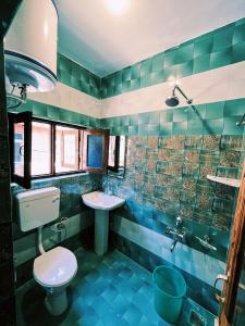 a bathroom with a toilet and a sink at Sea Green Guest House in Srinagar