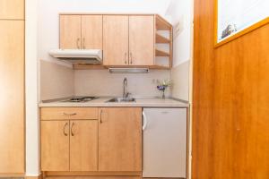 a small kitchen with a sink and a refrigerator at Guesthouse Villa Irena in Zadar