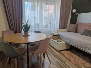 a living room with a table and a couch at FRIZ&FANY Postojna City Center in Postojna