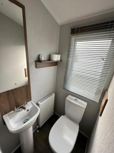 a small bathroom with a toilet and a sink at Seton Sands St Andrews in Port Seton