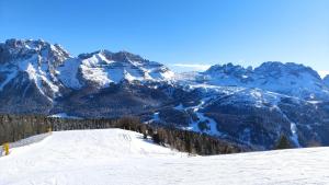 a view of a snowy mountain with a ski slope at Casa Hena in Croviana +13 photos