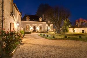a large white house with lights illuminating the yard at La Folie Saint Julien in Saint-Julien-de-Chédon +5 photos