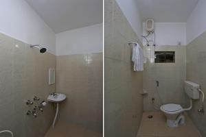 two pictures of a bathroom with a toilet and a sink at OYO The Ambience in Bhubaneshwar