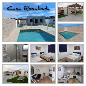 eine Collage mit Bildern eines Hauses und eines Schwimmbads in der Unterkunft Casa Rosalinda in Conil de la Frontera