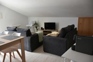 a living room with two couches and a television at Refúgio Transmontano in Bragança