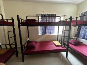 a room with three bunk beds and a window at Lostel Gokarna in Gokarna