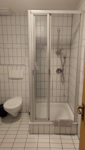 a bathroom with a shower and a toilet at Gasthof zum Hirsch 