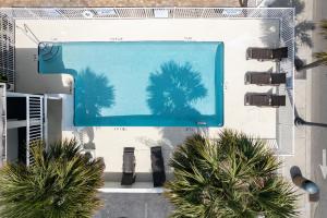 einen Blick über einen Pool mit Palmen in der Unterkunft Lily & Bloom in Myrtle Beach