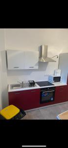 uma cozinha com um lavatório e um fogão forno superior em 4 Zimmer Bruchsal City Monteurzimmer Küche/Bad em Bruchsal