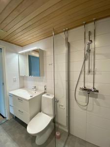 y baño con aseo, ducha y lavamanos. en Tammela Apartments, en Rovaniemi