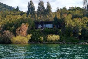 a house on a hill next to a body of water at Casa Lago Rupanco in Puerto Rico